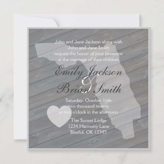 Bois rustique Invitations de mariage grises en Flo (Devant)