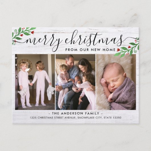 Bois Rustique Joyeux Noël 3 Photo Fêtes Carte de V (Devant)