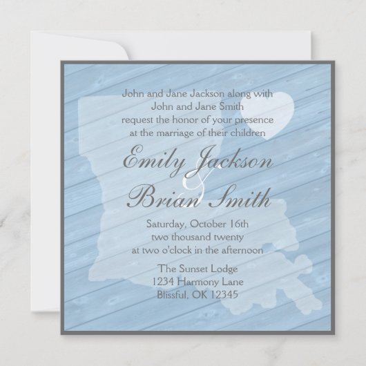 Bois rustique Louisiane invitations de mariage ble (Devant)