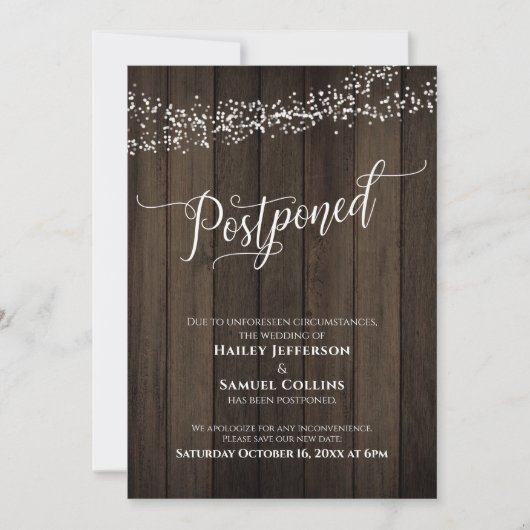 Bois rustique, Lumières Élégante Carte Mariage Rep (Devant)