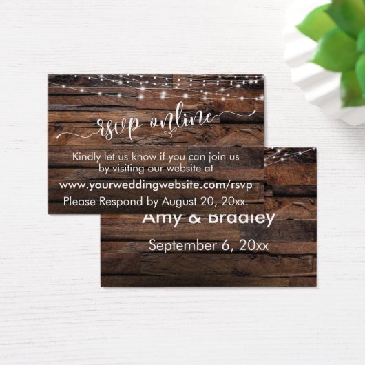 Bois rustique & Lumières Mariage RSVP Insertions e (Bureau)