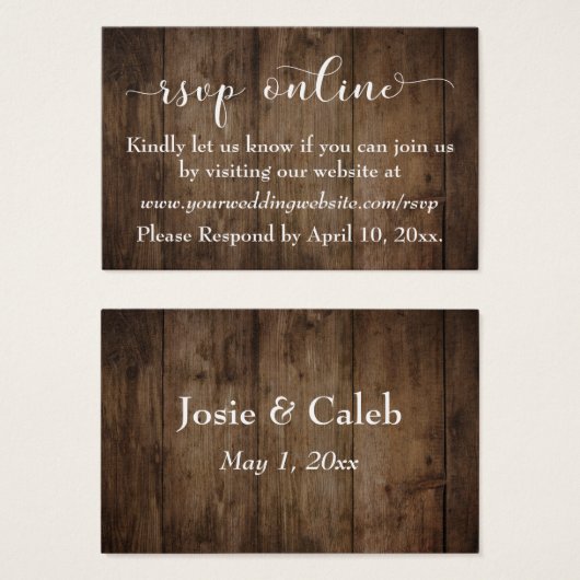 Bois rustique & Mariage de script RSVP Insertions (Devant & derrière)