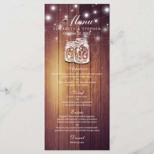 Bois rustique & Mason Jar String Lights Menu Maria (Devant)