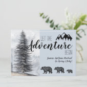 Bois rustique Ours Bleu Faire-part de grossesse (Debout devant)