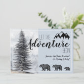 Bois rustique Ours Bleu Faire-part de grossesse (Debout devant)