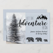 Bois rustique Ours Bleu Faire-part de grossesse (Devant / Derrière)