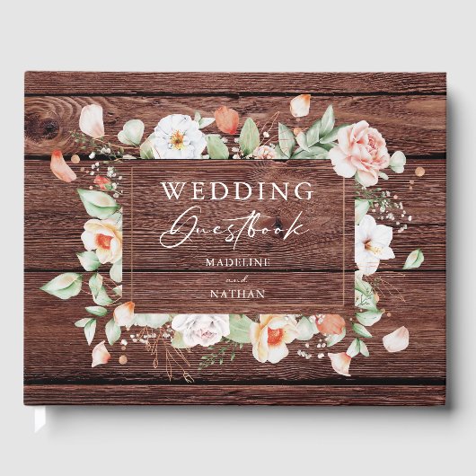 Bois rustique & Pêche Floral Mariage Livre d'invit (Recto)