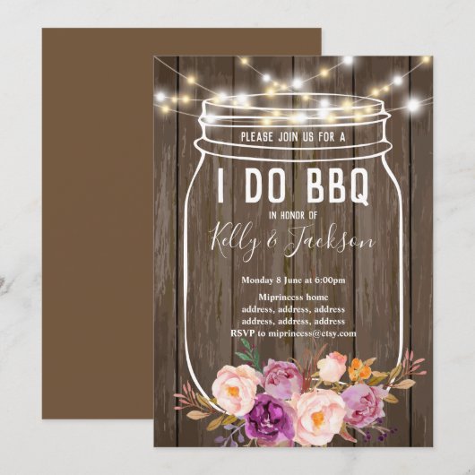 bois rustique, pot, j'invite barbecue invitation f (Devant / Derrière)