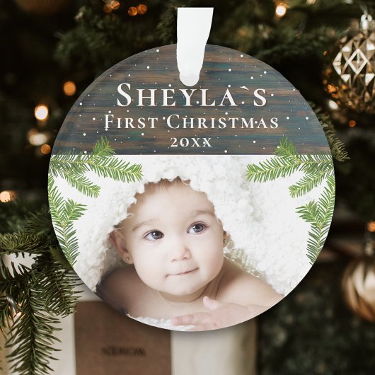 Bois Rustique Premier Noël de Bébé Photo