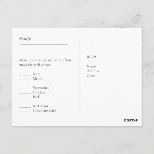 Bois rustique RSVP avec Modèle de menu (Dos)