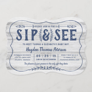Bois rustique Sip et voir Baby shower Invitation