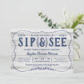 Bois rustique Sip et voir Baby shower Invitation (Debout devant)