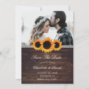 Bois Rustique & Tournesol Économisez La Date Carte
