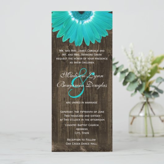 Bois rustique Turquoise Gerber Daisy Invitations d (Debout devant)