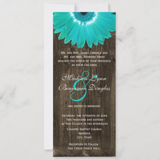 Bois rustique Turquoise Gerber Daisy Invitations d (Devant)