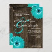 Bois rustique Turquoise Gerber Daisy Invitations d (Devant / Derrière)