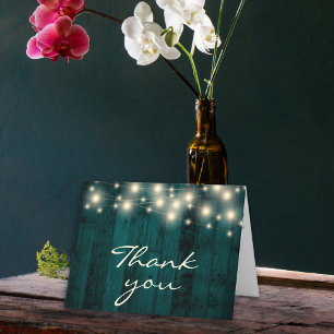 Bois Turquoise rustique avec lumières Merci Cartes