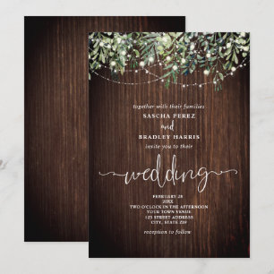Bois vert Chaîne Lumières Faire-part de mariage