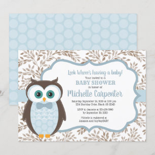 boisé garçon baby shower invitation hibou brun ble