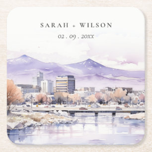 Boise, Idaho Aquarel Landschap Bruiloft Vierkante Kartonnen Onderzetter