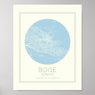 Boise Idaho Minimalistische Pastelblauwe Kaart Kun Poster