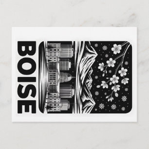 Boise Silhouette Zwart en Wit Houtsnede Winter Briefkaart
