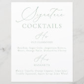 Boisson Signature Menu de mariage Sage Green & Whi (Devant)