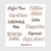Boissons de café mots Art vinyle stickers pack (Feuille)