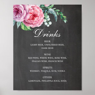 Boissons de mariage de tableau noir. Alcool floral