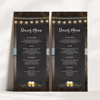 Boissons et bières rustiques 4x9 Menu du dîner