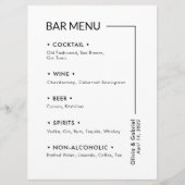 Boissons mariages. Menu à barres simple et moderne (Devant)