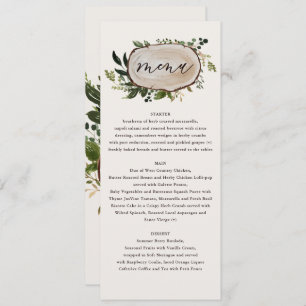 Boissons rustiques à fleurs et bois menu mariage
