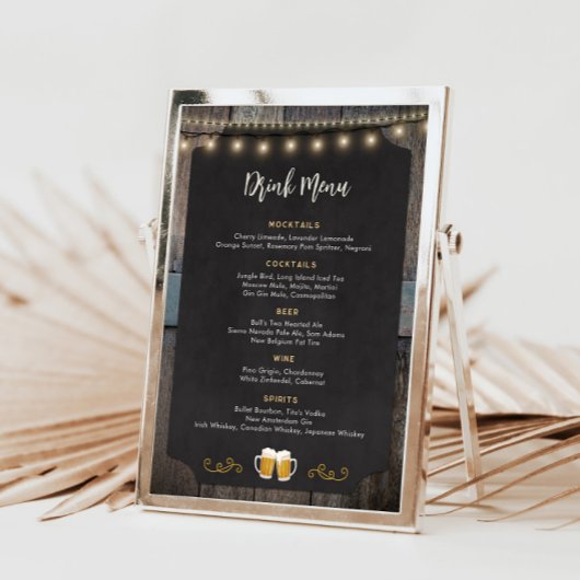 Boissons rustiques à thème 5 x 7 Menu boisson