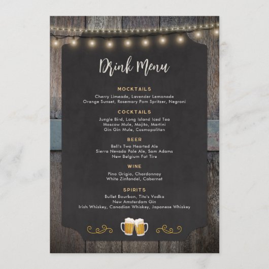 Boissons rustiques à thème 5 x 7 Menu boisson (Devant)