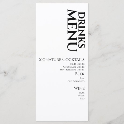 Boissons simples Cocktail Vin Menu Mariage (Devant)