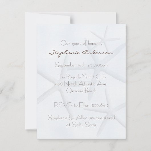 Boîte à cadeaux Blue Starfish Douche Invitations (Dos)