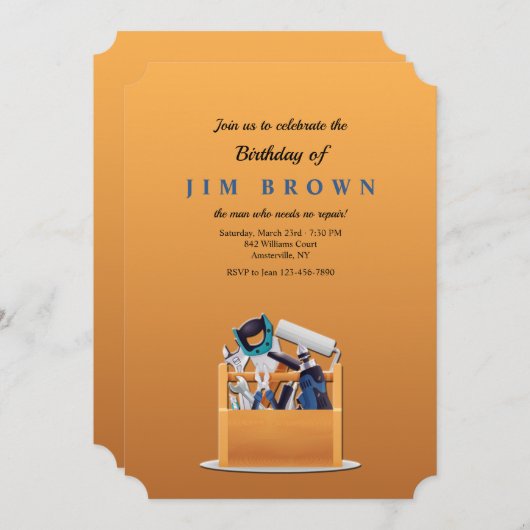 Boîte à outils pour hommes Invitation d'anniversai (Devant / Derrière)