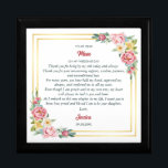 Boîte À Souvenirs À ma mère sur mon jour de mariage Cadeau en bois K<br><div class="desc">Un "Cadeau pour Mère de l'Épouse ou Mère de la Groom en bois Boîte de conservation". Cet article magnifiquement conçu présente des fleurs de pivoines à fleurs d'aquarelle délicates et une élégante bordure carré d'or, symbolisant l'amour et l'appréciation. Le message "À ma mère le jour de mon mariage" ajoute une...</div>