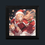 Boîte À Souvenirs Adorable Père Noël Anime Girl and Christmas Shiba<br><div class="desc">Art numérique d'une adorable jeune fille d'anime habillée au Père Noël comme une tenue. Elle a un long chapeau de Noël rouge pointu, une robe rouge mignonne avec une ceinture, un châle de Noël avec un voile blanc, de mignons arcs et rubans rouges et verts, et une cloche. Son chien...</div>