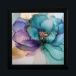 Boîte À Souvenirs Aqua Blue Purple Gold Floral<br><div class="desc">Aqua Blue Purple Gold Floral</div>