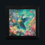 Boîte À Souvenirs Beau colibri entouré de fleurs<br><div class="desc">Si vous aimez les colibris,  vous apprécierez la beauté d'un colibri époustouflant entouré de fleurs tropicales colorées.</div>