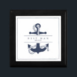 Boîte À Souvenirs Blue Wave Ancre Mariage V2 Navy/Wht ID836<br><div class="desc">Les pièces de cette élégante suite de mariage présentent un style nautique classique et un style épuré et minimaliste. Des vagues stylistiques dans les teintes allant de l'aqua au bleu marine et une illustration d'ancrage et de corde apportent des accents uniques. Un arrière - plan blanc avec une fine tuyauterie...</div>