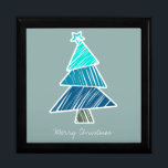 Boîte À Souvenirs Boîte à cadeaux Turquoise Sketchy Christmas Tree<br><div class="desc">Joli motif coloré avec des arbres de noël griffés. Un cadeau de Noël parfait.</div>
