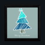 Boîte À Souvenirs Boîte à cadeaux Turquoise Sketchy Christmas Tree<br><div class="desc">Joli motif coloré avec des arbres de noël griffés. Un cadeau de Noël parfait.</div>