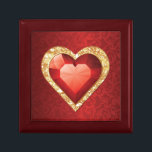 Boîte À Souvenirs Boîte-cadeau rouge d'effet de pierre gemme de<br><div class="desc">Effet rouge de pierre gemme de coeur sur l'arrière - plan rouge de damassé. Belle boîte à bijoux de cadeau pour votre aimée.</div>