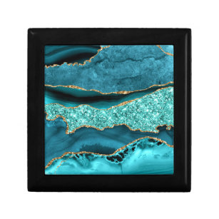 Boîte À Souvenirs Boîte cadeau turquoise Blue Gold Marble Aqua Turqu