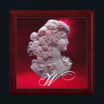 BOÎTE À SOUVENIRS CAMEO ANTIQUE, DAME AVEC MONOGRAMME DE PÂTES<br><div class="desc">Bijou cammeo ancien élégant avec un profil femme magnifique avec de longs cheveux ornés de raisins et de vignes pour la vendange de vignoble avec pierre de gemme rouge rubis.Partie de "Fruits de saison".Ce design classe est parfait pour les nutritionnistes, diététistes, traiteurs, service alimentaire, préparation ou restaurant, restauration, industrie vinicole....</div>