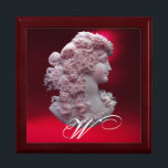 BOÎTE À SOUVENIRS CAMEO ANTIQUE, DAME AVEC MONOGRAMME DE PÂTES<br><div class="desc">Bijou cammeo ancien élégant avec un profil femme magnifique avec de longs cheveux ornés de raisins et de vignes pour la vendange de vignoble avec pierre de gemme rouge rubis.Partie de "Fruits de saison".Ce design classe est parfait pour les nutritionnistes, diététistes, traiteurs, service alimentaire, préparation ou restaurant, restauration, industrie vinicole....</div>
