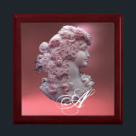 BOÎTE À SOUVENIRS CAMEO ANTIQUE, DAME AVEC MONOGRAMME DE PÂTES<br><div class="desc">Bijou cammeo ancien élégant avec un profil femme magnifique avec cheveux longs orné de raisins et de vignes pour la récolte de vignoble avec pierre de gemme rose.Partie de "Fruits de saison".Ce design classe est parfait pour les nutritionnistes,  diététistes,  traiteurs,  service alimentaire,  préparation ou restaurant,  restauration,  industrie vinicole.</div>