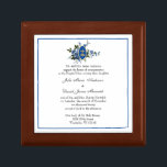 Boîte À Souvenirs Catholique Blue Floral Wedding Invitations Cross<br><div class="desc">Doté d'une belle faire-part de mariage pour la mariée et la chambre avec des fleurs bleues et un crucifix en or et des anneaux mariages.</div>